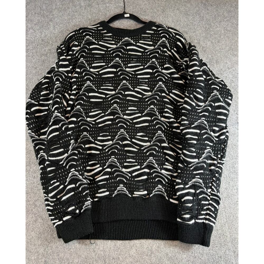 VTG 90s Coogi Style Sweater Mens Black 3D Textured Monochrome Pullover Large